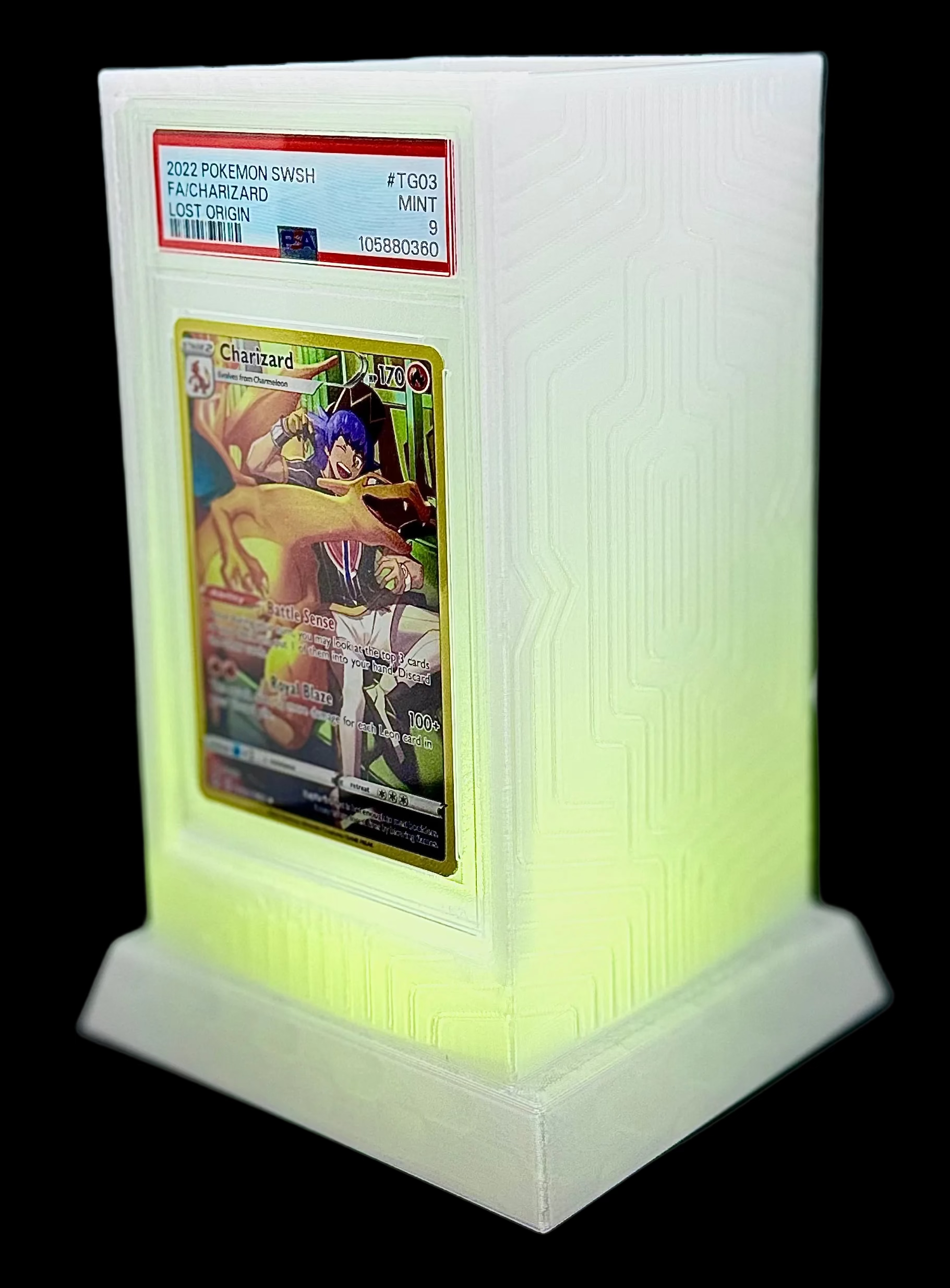 Lumint Onyx LED slab display for PSA (TCG) in yellow — left side view