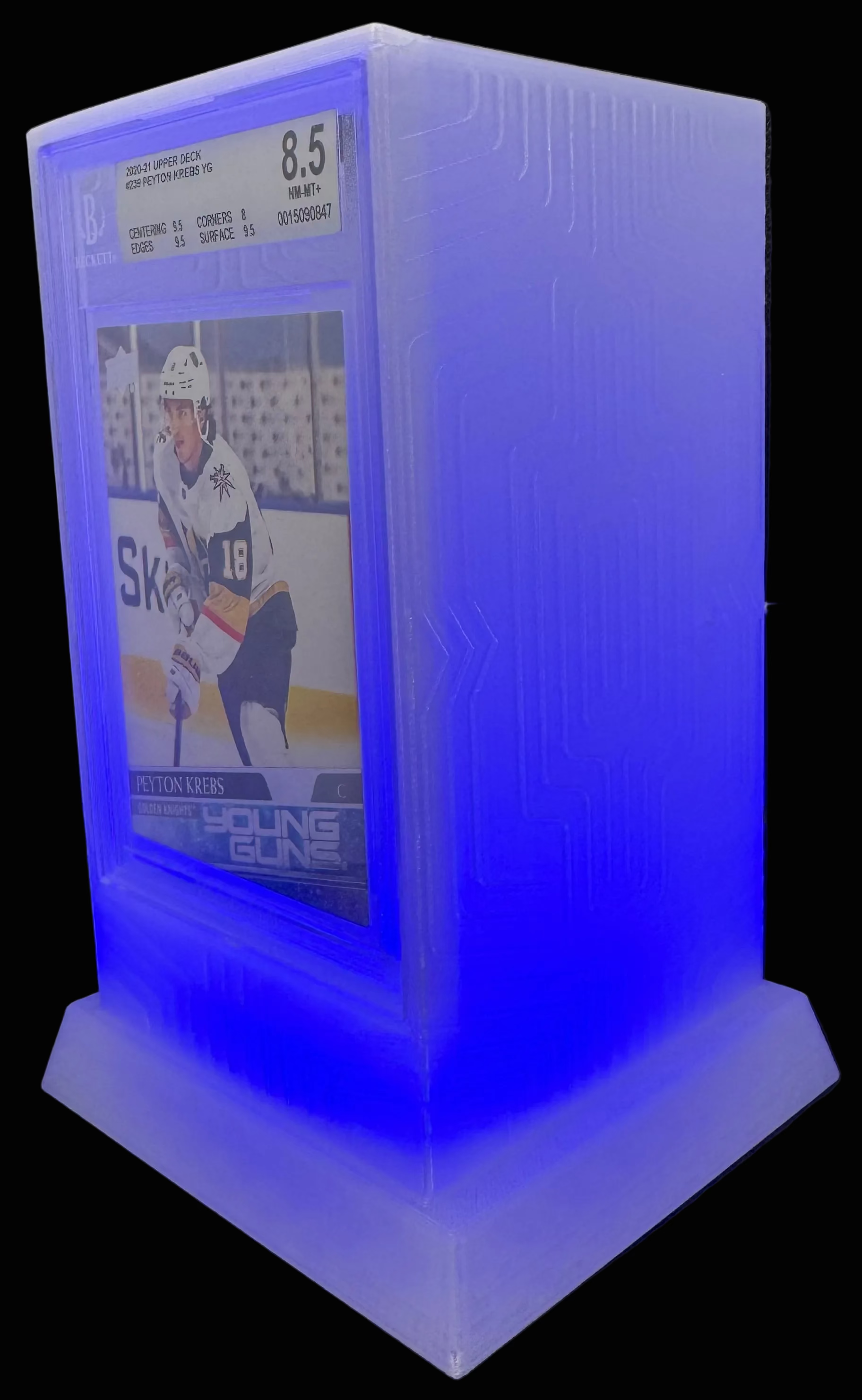 Lumint Onyx LED slab display for BGS (sports) in blue — left side view