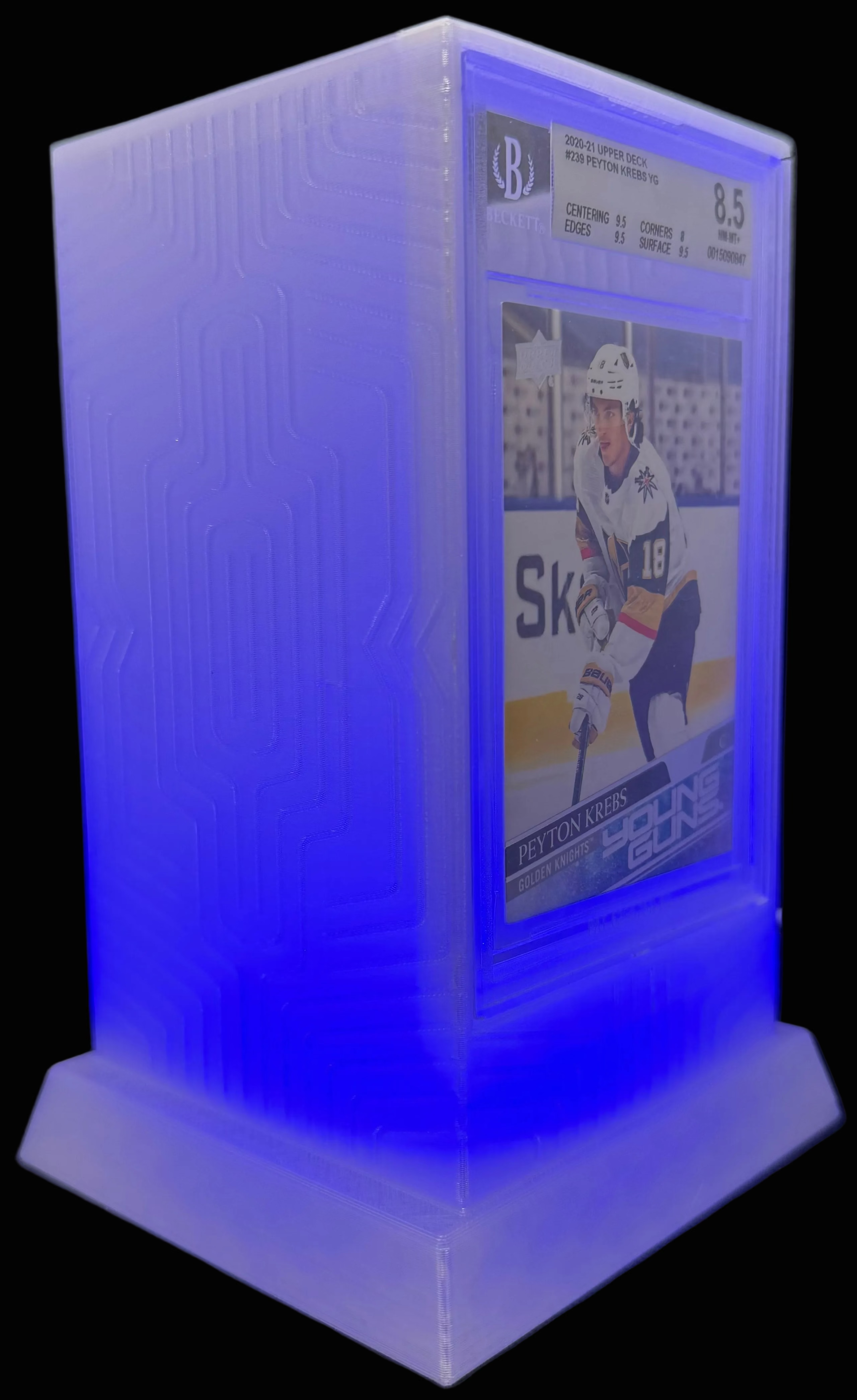 Lumint Onyx LED slab display for BGS (sports) in blue — right side view