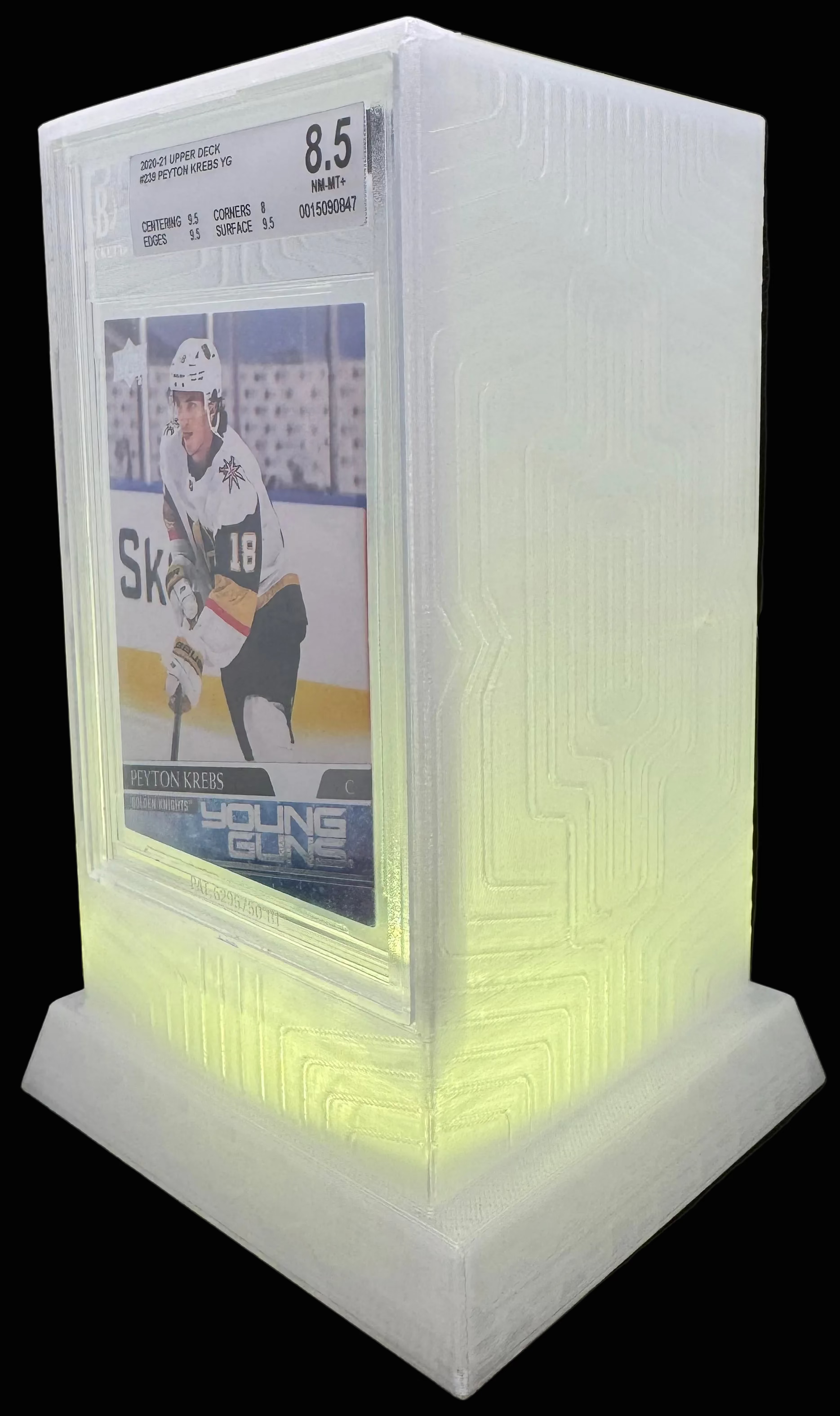 Lumint Onyx LED slab display for BGS (sports) in yellow — left side view