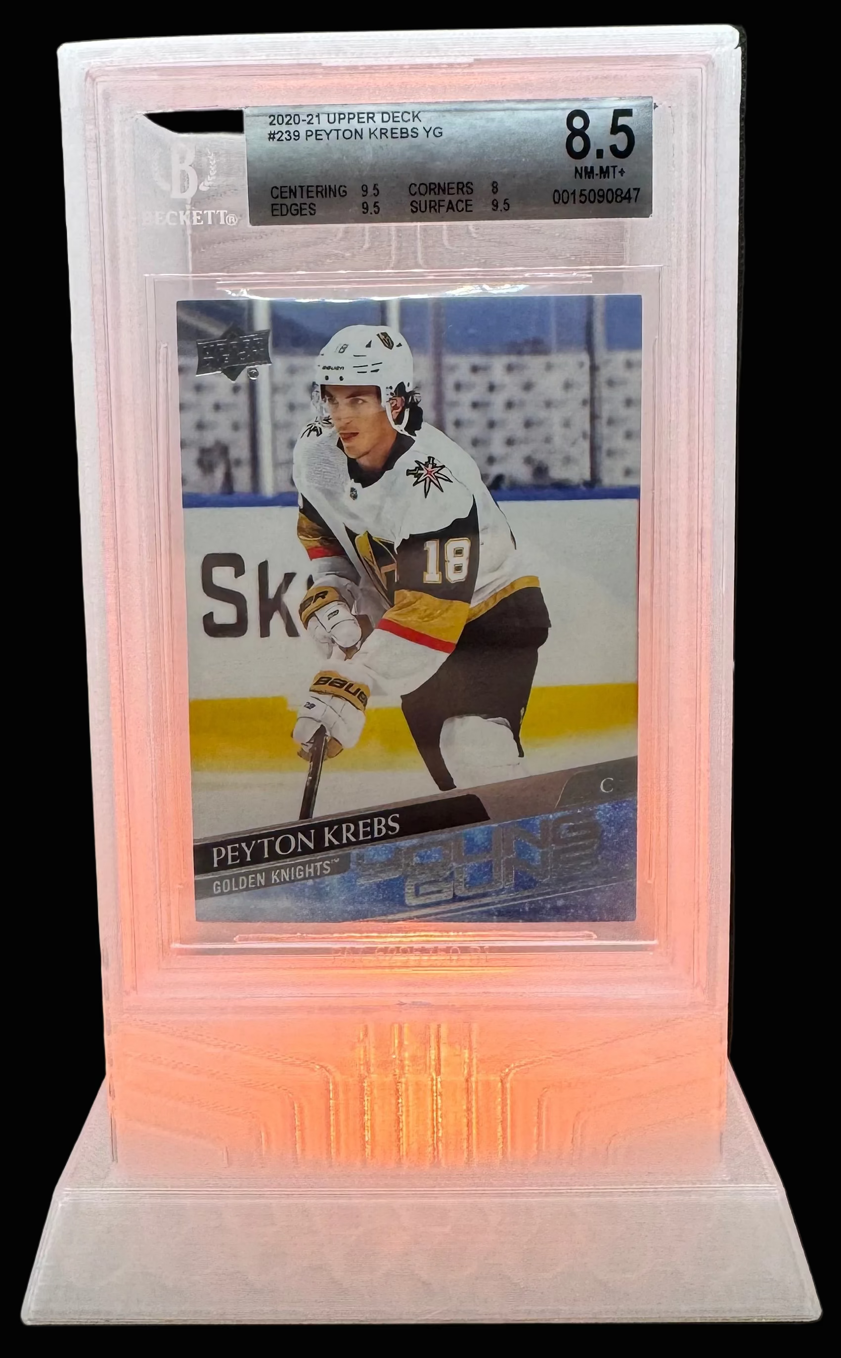 Lumint Onyx LED slab display for BGS (sports) in orange — front view