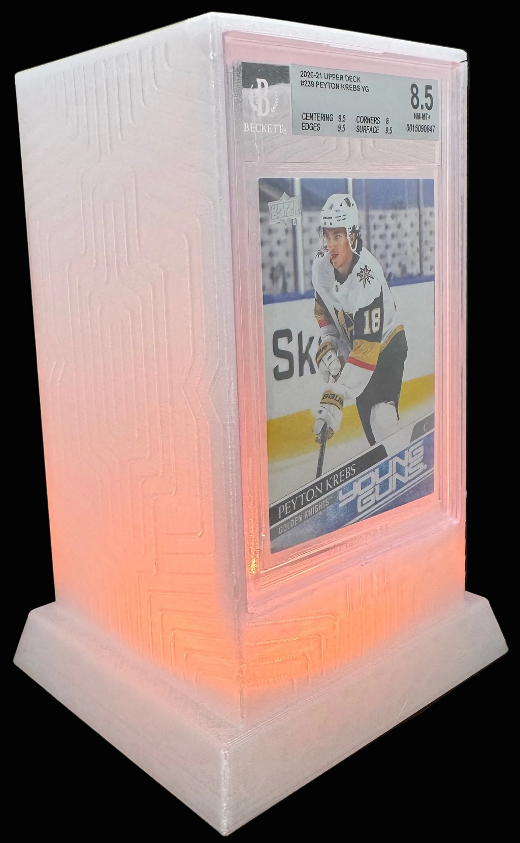 Lumint Onyx LED slab display for BGS (sports) in orange — right side view
