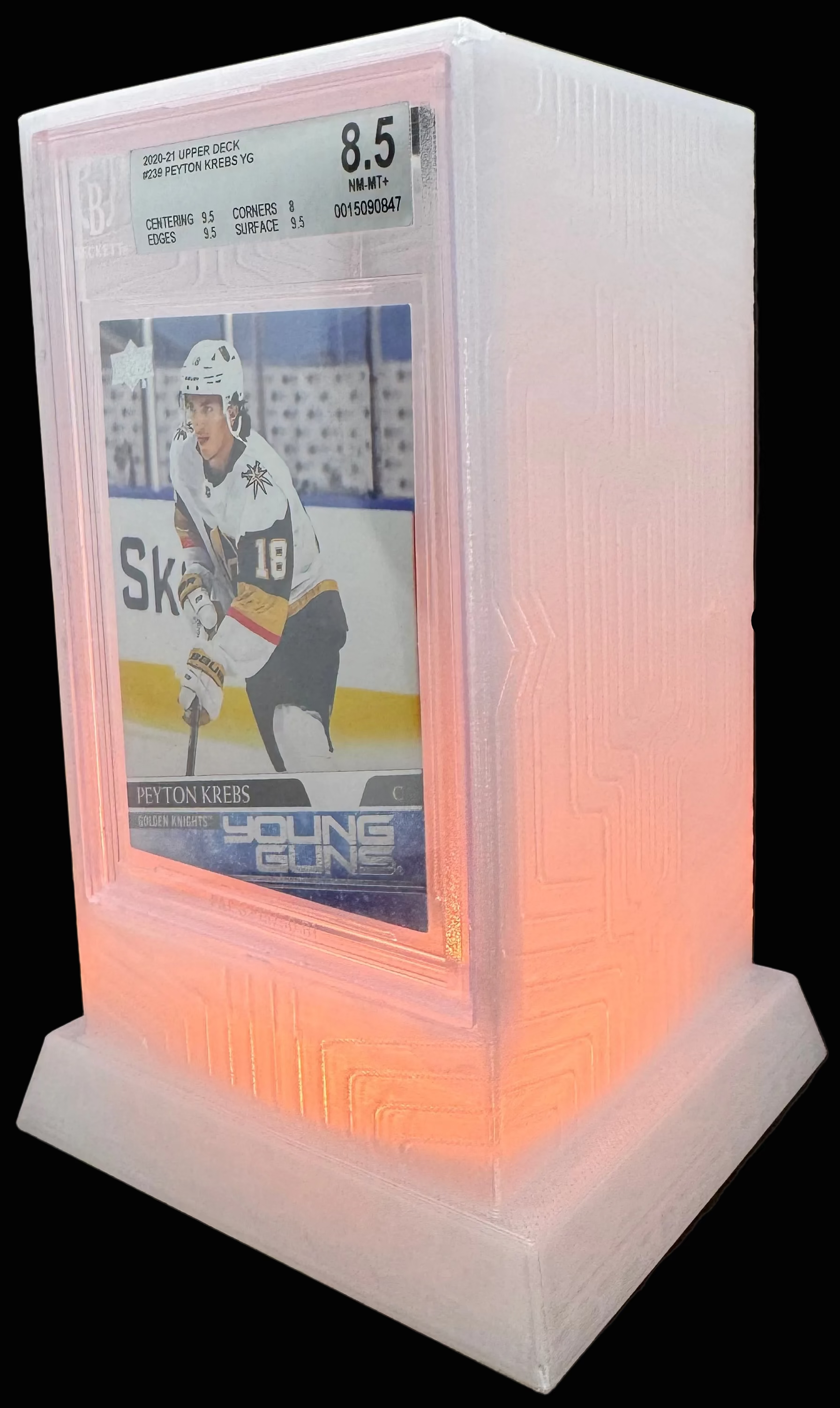 Lumint Onyx LED slab display for BGS (sports) in orange — left side view