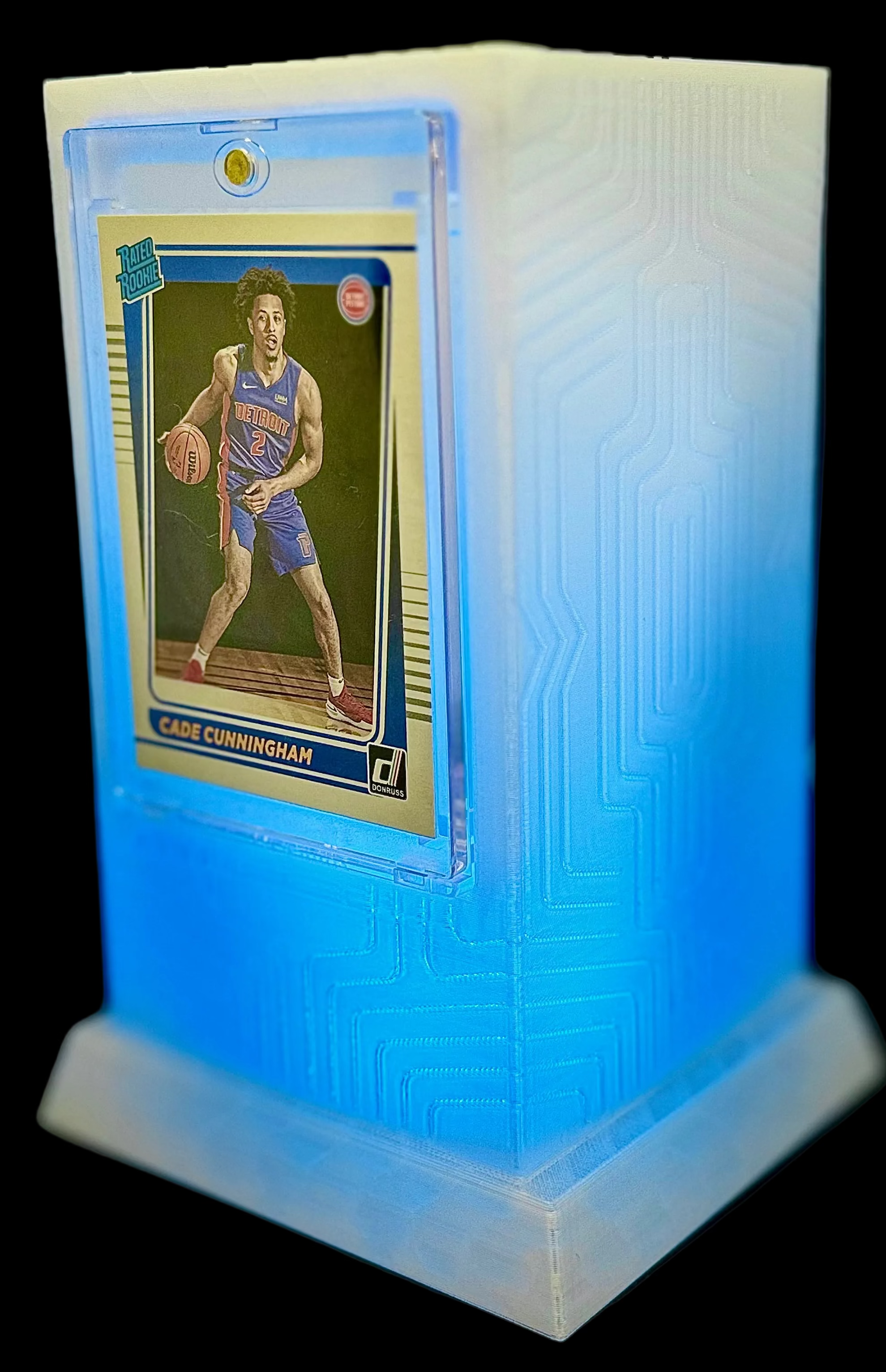 Lumint Onyx LED card display for One-Touch (sports) in blue — left side view